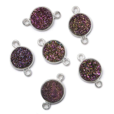 10mm Silver .925 Bezel Mystic Peacock Drusy Drusy Coin Connector 1 piece (ONLINE ORDER ONLY)