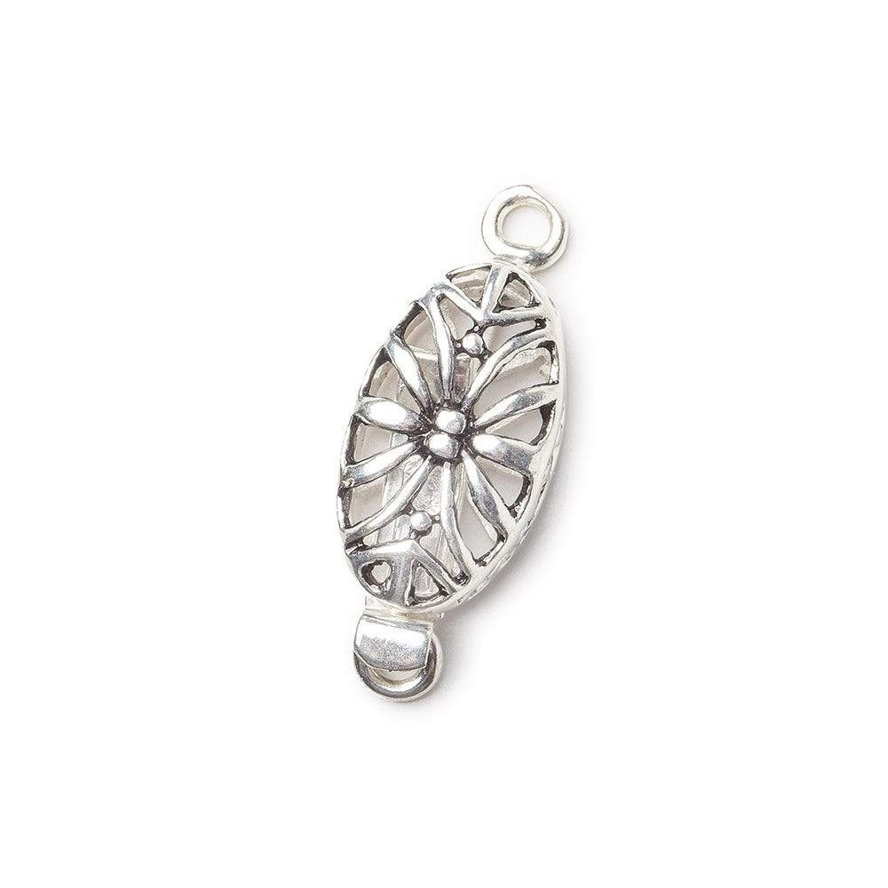 10mm Sterling Silver plated Box Clasp Oval Filigree Floral 1 piece (ONLINE ORDER ONLY)