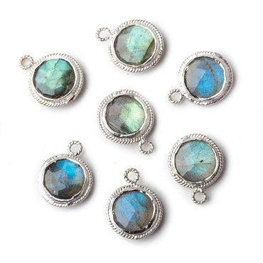 10mm Sterling Silver Rope Bezel Labradorite Coin Pendant 1 focal bead (ONLINE ORDER ONLY)