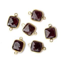 10mm Vermeil Bezel Garnet faceted cushion Connector 1 focal bead (ONLINE ORDER ONLY)