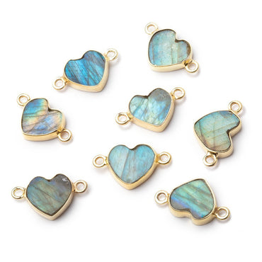 10mm Vermeil Bezel Labradorite Flat Heart Connector 1 piece (ONLINE ORDER ONLY)