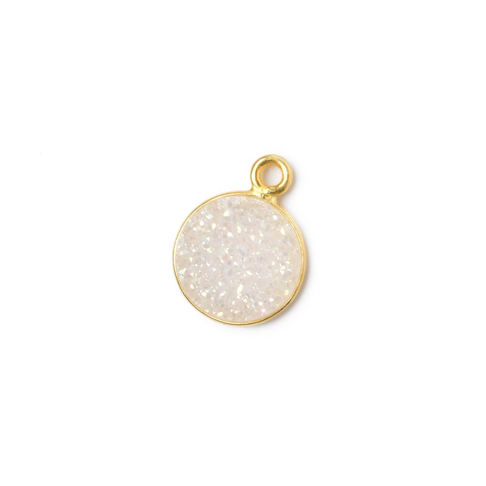 10mm Vermeil Bezel Mystic Pearl White Drusy Coin Pendant 1 piece (ONLINE ORDER ONLY)