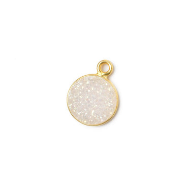 10mm Vermeil Bezel Mystic Pearl White Drusy Coin Pendant 1 piece (ONLINE ORDER ONLY)