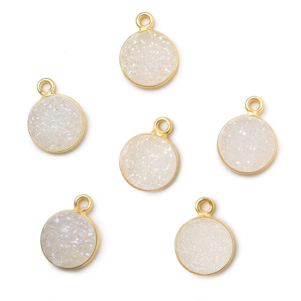 10mm Vermeil Bezel Mystic Pearl White Drusy Coin Pendant 1 piece (ONLINE ORDER ONLY)