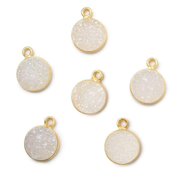 10mm Vermeil Bezel Mystic Pearl White Drusy Coin Pendant 1 piece (ONLINE ORDER ONLY)