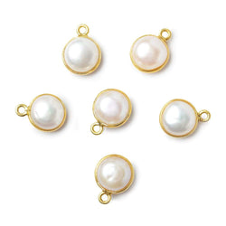 10mm Vermeil Bezel Rose' White Freshwater Pearl Button Pendant 1 Piece (ONLINE ORDER ONLY)