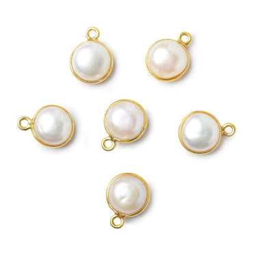 10mm Vermeil Bezel Rose' White Freshwater Pearl Button Pendant 1 Piece (ONLINE ORDER ONLY)