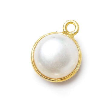 10mm Vermeil Bezel Rose' White Freshwater Pearl Button Pendant 1 Piece (ONLINE ORDER ONLY)