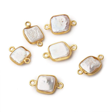 10mm Vermeil Bezel Soft Peach Square Pearl Connector 1 piece (ONLINE ORDER ONLY)