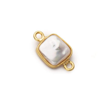 10mm Vermeil Bezel Soft Peach Square Pearl Connector 1 piece (ONLINE ORDER ONLY)