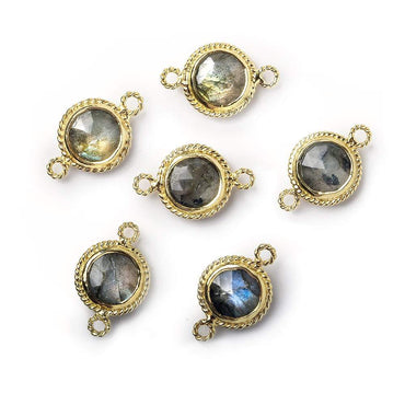 10mm Vermeil Rope Bezel Labradorite Coin Connector 1 piece (ONLINE ORDER ONLY)