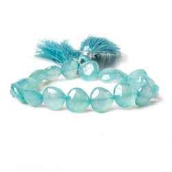 Silver Mystic Seafoam Blue Chalcedony  faceted heart  8 inch 18 Beads (ONLINE ORDER ONLY)