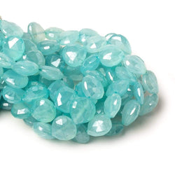 Silver Mystic Seafoam Blue Chalcedony  faceted heart  8 inch 18 Beads (ONLINE ORDER ONLY)