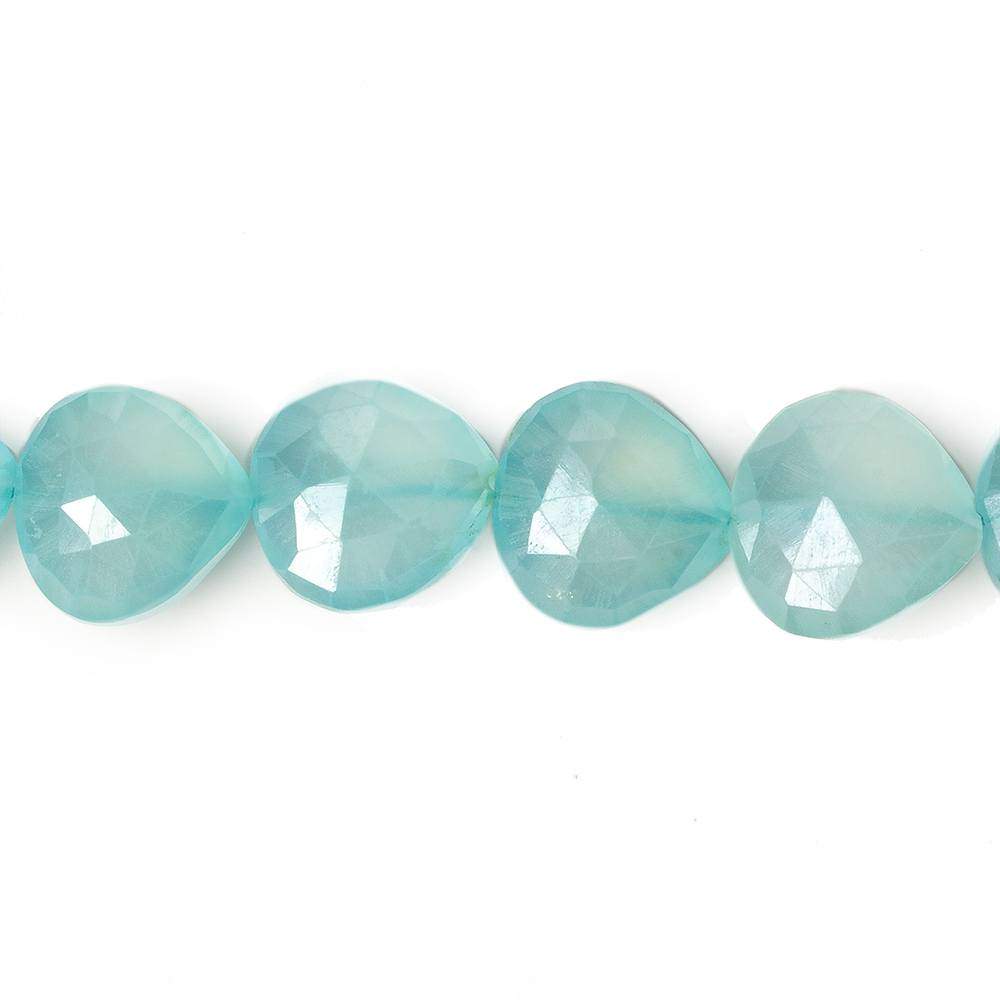 Silver Mystic Seafoam Blue Chalcedony  faceted heart  8 inch 18 Beads (ONLINE ORDER ONLY)