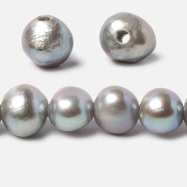 10x10-12x11mm Stainless Steel Silver Baroque Side Drilled Large Hole Freshwater Pearls 15 inch 39 pcs (ONLINE ORDER ONLY)