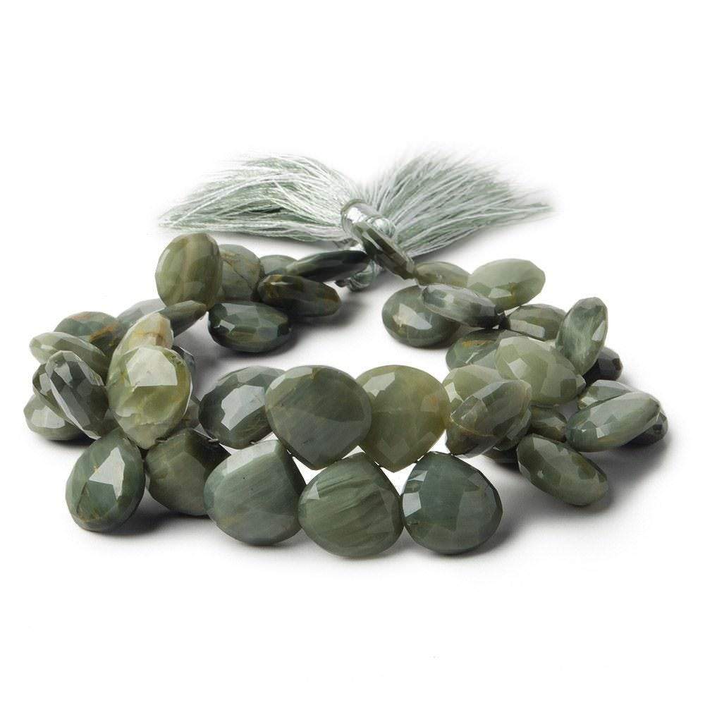 10x10- 12x12mm Green Cat's Eye Quartz Faceted Heart Briolette Beads 7.5 inch 44 pcs AA (ONLINE ORDER ONLY)