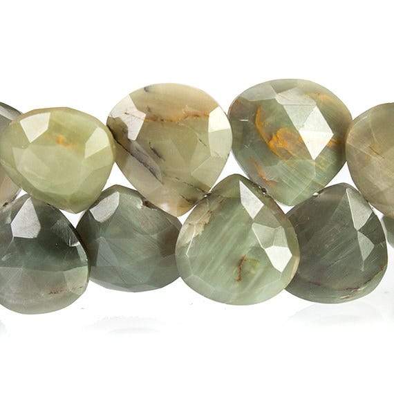10x10- 12x12mm Green Cat's Eye Quartz Faceted Heart Briolette Beads 7.5 inch 44 pcs AA (ONLINE ORDER ONLY)