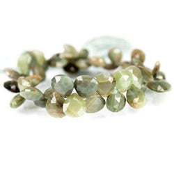 10x10- 12x12mm Green Cat's Eye Quartz Faceted Heart Briolette Beads 7.5 inch 44 pcs AA (ONLINE ORDER ONLY)