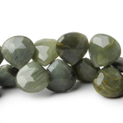 10x10- 12x12mm Green Cat's Eye Quartz Faceted Heart Briolette Beads 7.5 inch 44 pcs AA (ONLINE ORDER ONLY)