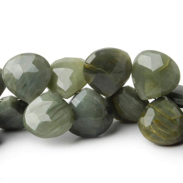 10x10- 12x12mm Green Cat's Eye Quartz Faceted Heart Briolette Beads 7.5 inch 44 pcs AA (ONLINE ORDER ONLY)