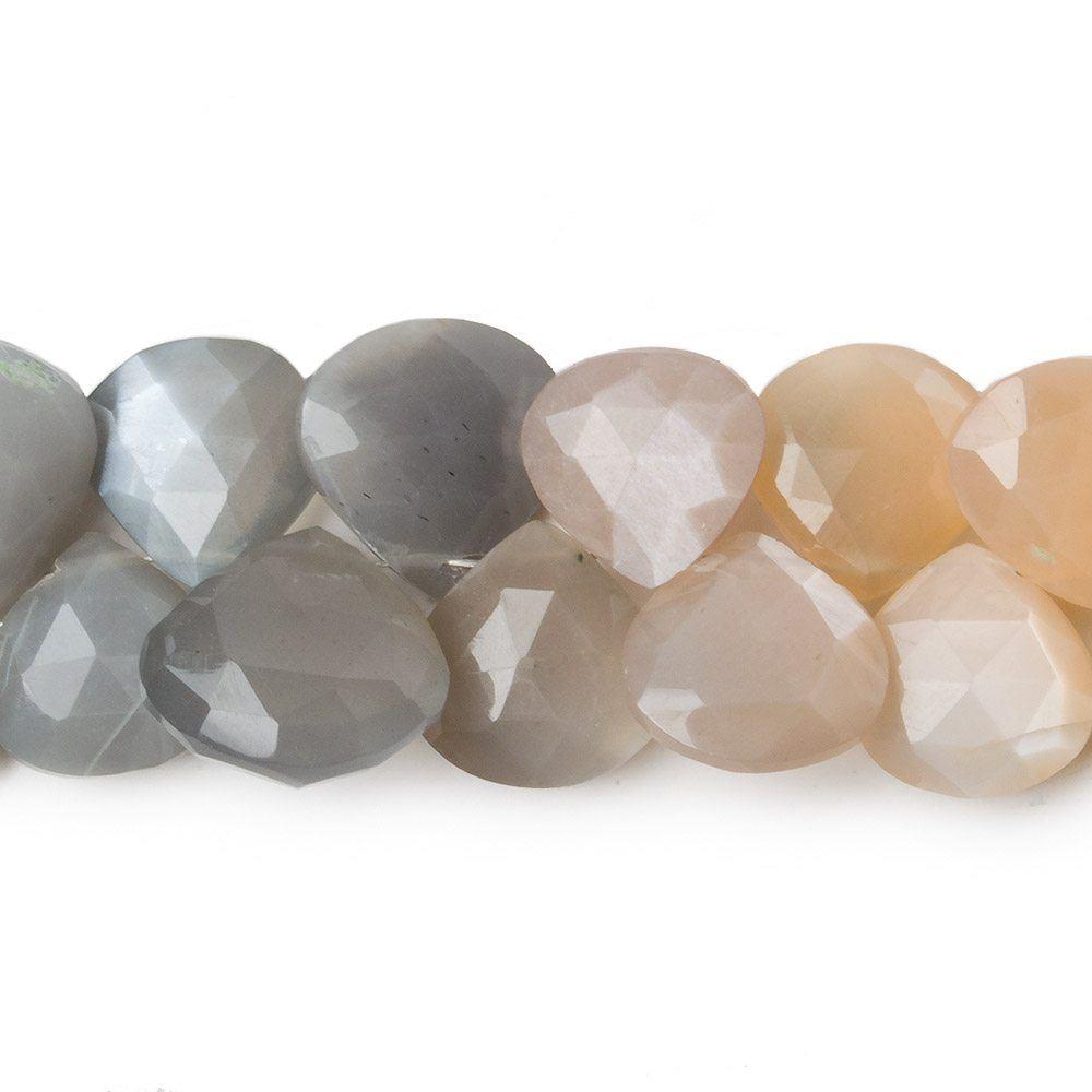 10x10-14x14mm Multi Color Moonstone faceted heart briolette 8.25 inch 43 Beads A (ONLINE ORDER ONLY)