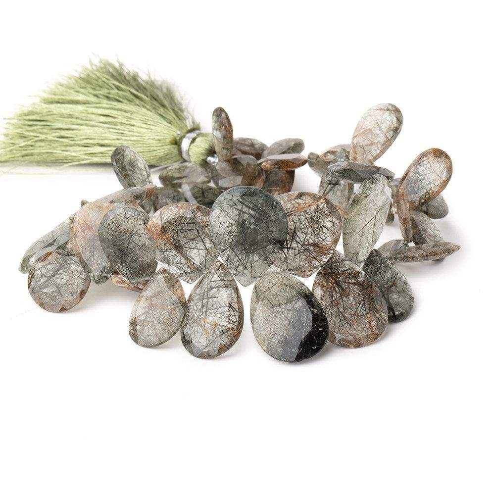 10x10-21x14mm Tourmalinated & Rutilated Faceted Pears & Hearts 8 inch 44 pcs (ONLINE ORDER ONLY)