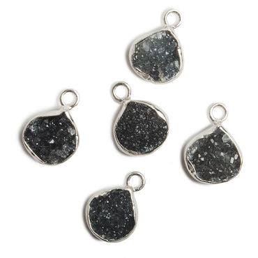 10x10mm Silver Bezel Black Drusy Heart 1 ring Charm Pendant 1 piece (ONLINE ORDER ONLY)