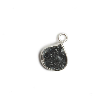 10x10mm Silver Bezel Black Drusy Heart 1 ring Charm Pendant 1 piece (ONLINE ORDER ONLY)