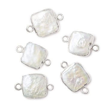 10x10mm Silver Leafed White Square Freshwater Pearl Connector 1 piece (ONLINE ORDER ONLY)
