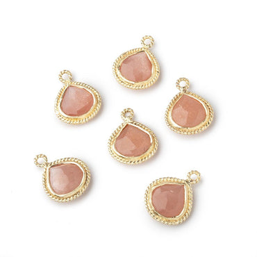 10x10mm Vermeil Twist Rope Bezel Blush Peach Moonstone Faceted Heart Pendant 1 piece (ONLINE ORDER ONLY)