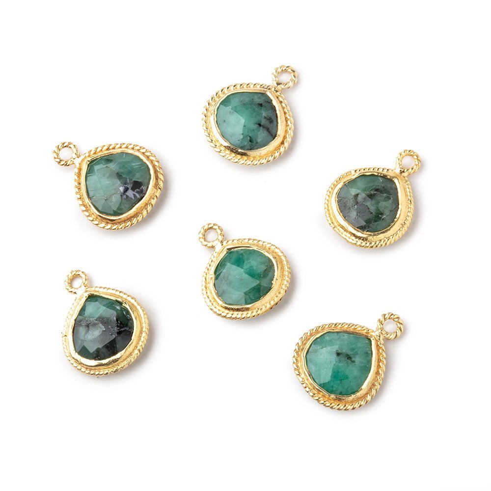 10x10mm Vermeil Twist Rope Bezel Emerald Faceted Heart Pendant 1 piece (ONLINE ORDER ONLY)