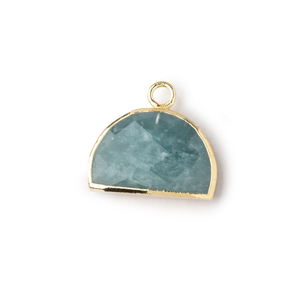 10x15mm Gold Leafed Aquamarine Faceted Half Moon Focal Pendant 1 piece (ONLINE ORDER ONLY)