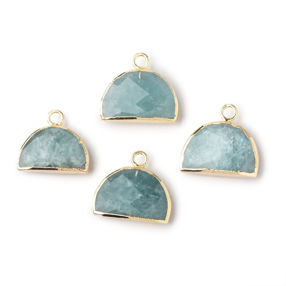 10x15mm Gold Leafed Aquamarine Faceted Half Moon Focal Pendant 1 piece (ONLINE ORDER ONLY)