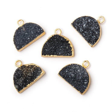 10x15mm Gold Leafed Black Drusy Half Moon Focal Pendant 1 piece (ONLINE ORDER ONLY)