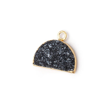 10x15mm Gold Leafed Black Drusy Half Moon Focal Pendant 1 piece (ONLINE ORDER ONLY)