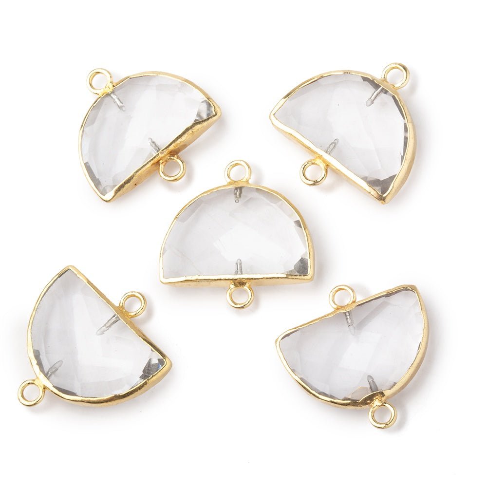 10x15mm Gold Leafed Crystal Quartz Faceted Half Moon Focal Connector 1 piece (ONLINE ORDER ONLY)