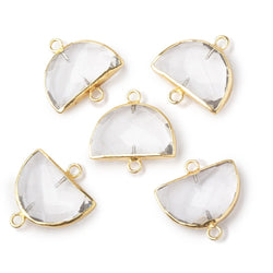 10x15mm Gold Leafed Crystal Quartz Faceted Half Moon Focal Connector 1 piece (ONLINE ORDER ONLY)