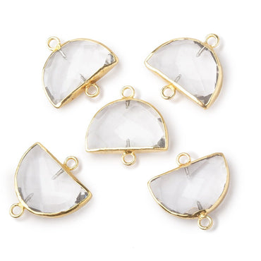10x15mm Gold Leafed Crystal Quartz Faceted Half Moon Focal Connector 1 piece (ONLINE ORDER ONLY)