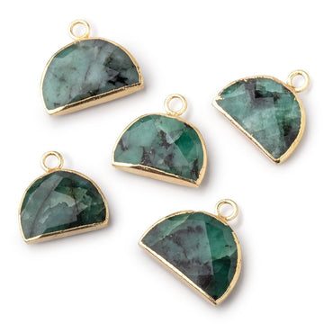 10x15mm Gold Leafed Emerald Faceted Half Moon Focal Pendant 1 piece (ONLINE ORDER ONLY)