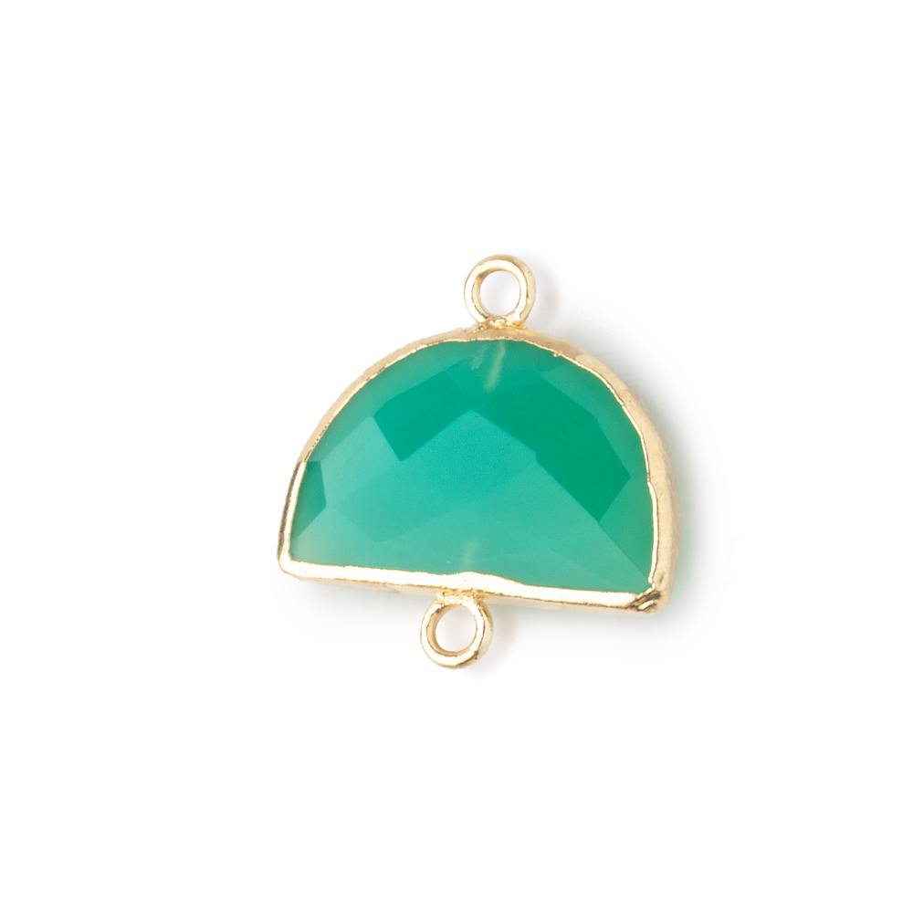 10x15mm Gold Leafed Green Onyx Faceted Half Moon Focal Connector 1 piece (ONLINE ORDER ONLY)