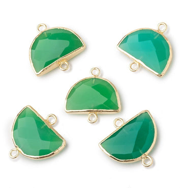 10x15mm Gold Leafed Green Onyx Faceted Half Moon Focal Connector 1 piece (ONLINE ORDER ONLY)