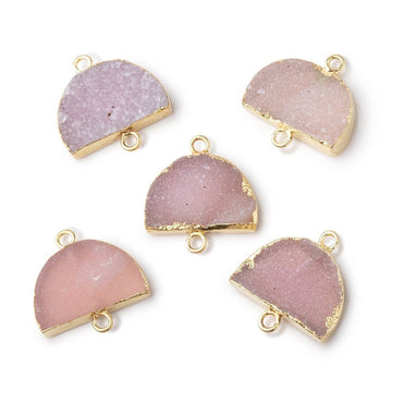 10x15mm Gold Leafed Pink Drusy Half Moon Focal Connector 1 piece (ONLINE ORDER ONLY)