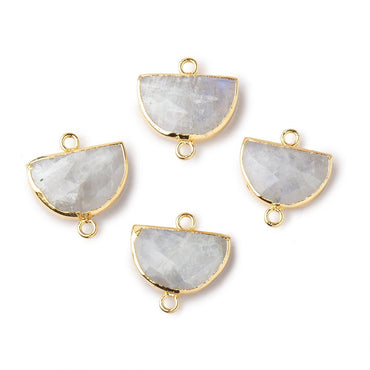 10x15mm Gold Leafed Rainbow Moonstone Faceted Half Moon Focal Connector 1 piece (ONLINE ORDER ONLY)