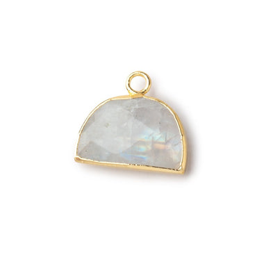 10x15mm Gold Leafed Rainbow Moonstone Faceted Half Moon Focal Pendant 1 piece (ONLINE ORDER ONLY)