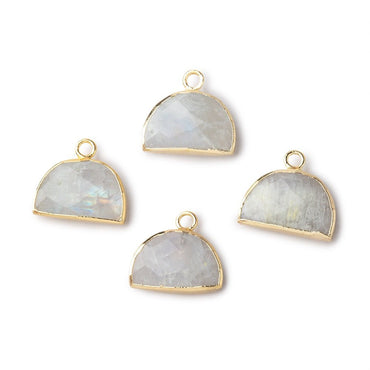 10x15mm Gold Leafed Rainbow Moonstone Faceted Half Moon Focal Pendant 1 piece (ONLINE ORDER ONLY)