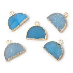 10x15mm Gold Leafed Santorini Blue Drusy Half Moon Focal Pendant 1 piece (ONLINE ORDER ONLY)