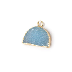 10x15mm Gold Leafed Santorini Blue Drusy Half Moon Focal Pendant 1 piece (ONLINE ORDER ONLY)