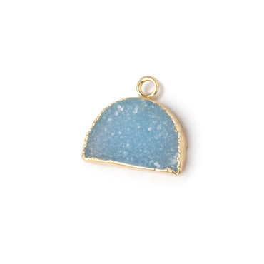 10x15mm Gold Leafed Santorini Blue Drusy Half Moon Focal Pendant 1 piece (ONLINE ORDER ONLY)