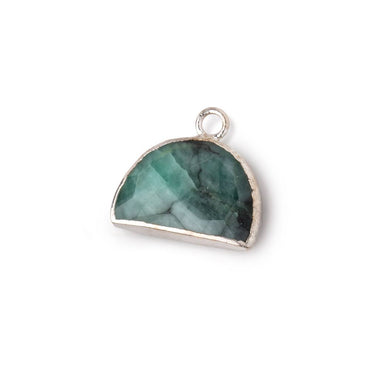 10x15mm Silver Leafed Emerald Faceted Half Moon Focal Pendant 1 piece (ONLINE ORDER ONLY)