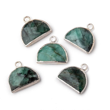 10x15mm Silver Leafed Emerald Faceted Half Moon Focal Pendant 1 piece (ONLINE ORDER ONLY)